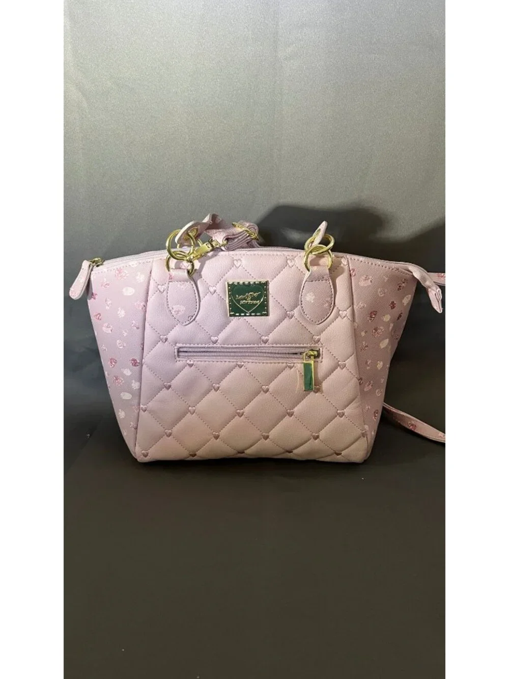 Luv Betsey By Betsey Johnson Pink Quilted Heart Tote With Gold Accents & Floral - Picture 1 of 13
